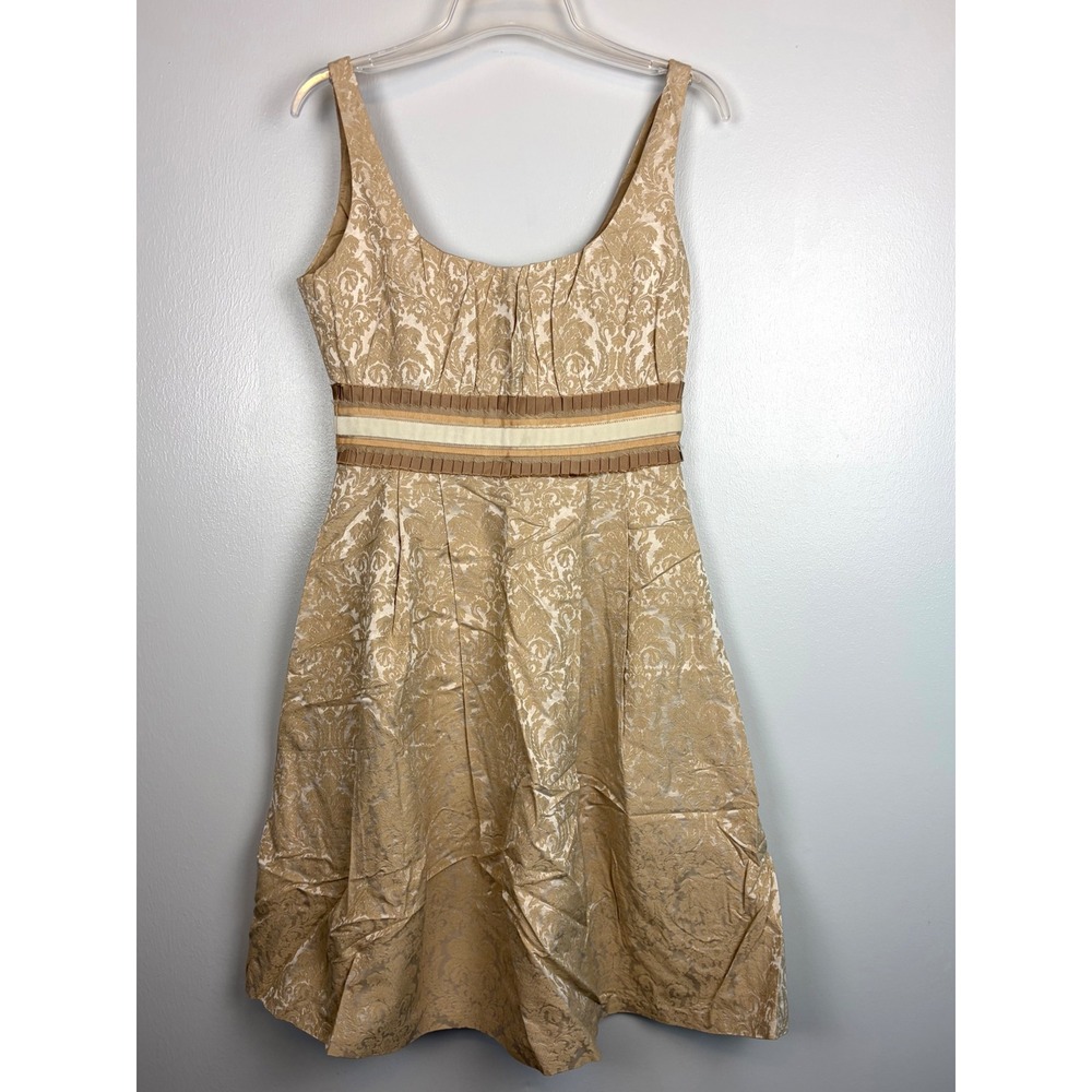 Zara Woman Silk Cotton‎ Damask Tapestry Dress Medium Gold Champagne Brocade Y2K